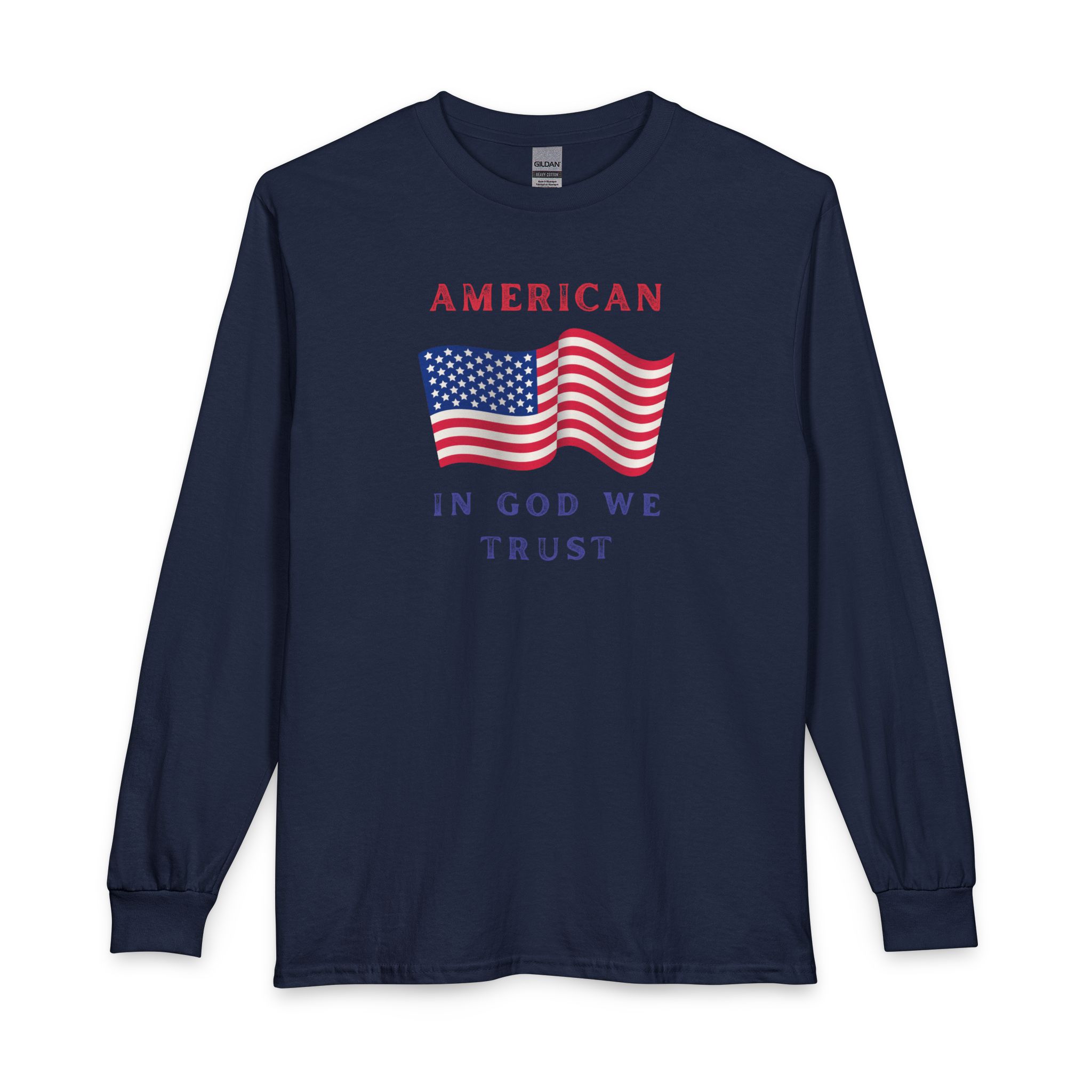 American Flag Long Sleeve Shirt - "In God We Trust" Patriotic Tee